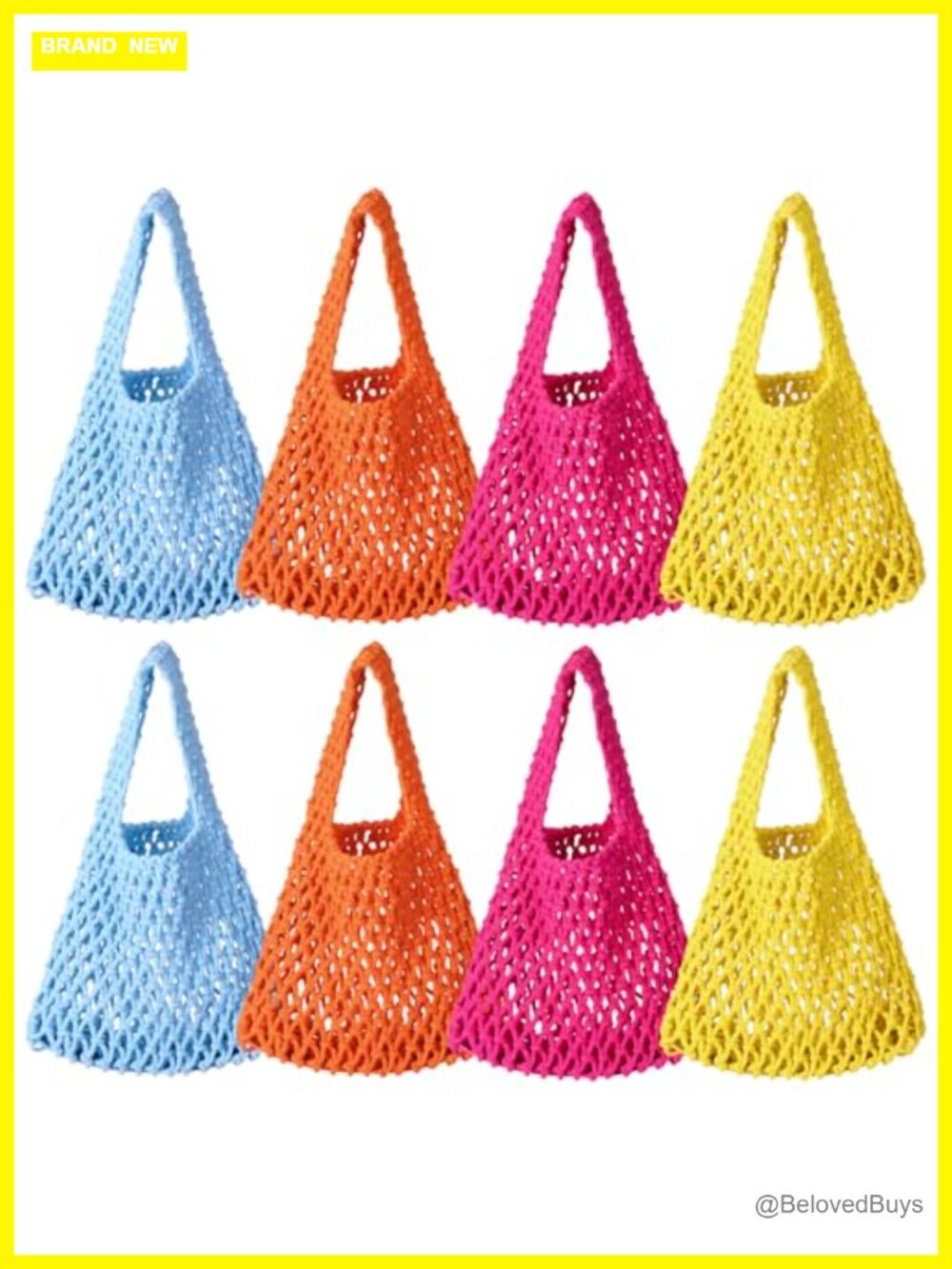 8 Cotton Rope Tote Bags Handwoven Boho Crochet Beach Party Favor Gift Bags